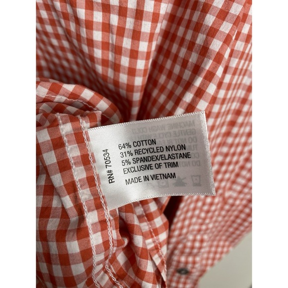Orvis Active Fit Shirt Mens Large Nylon Blend Orange Gingham Check Fishing - Picture 4 of 7